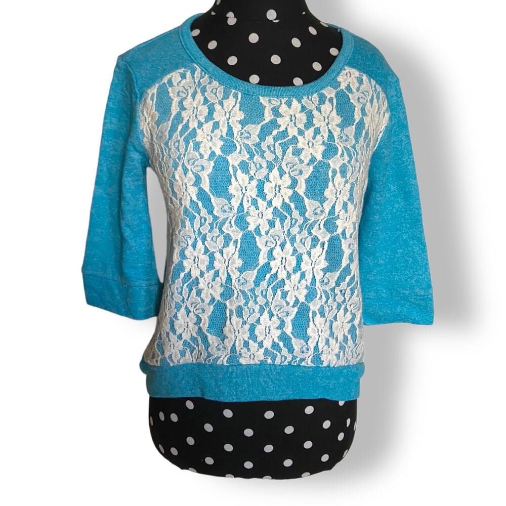 Forever Orchid Girls Sweatshirt‎ Size XL 16 Blue Lace 3/4 Sleeve NEW